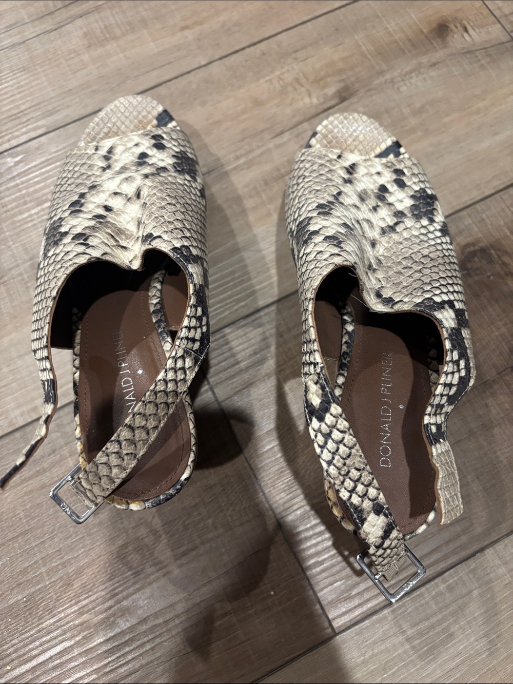 Donald J. Pliner Beige and Black Snake-Print Slingback Mules